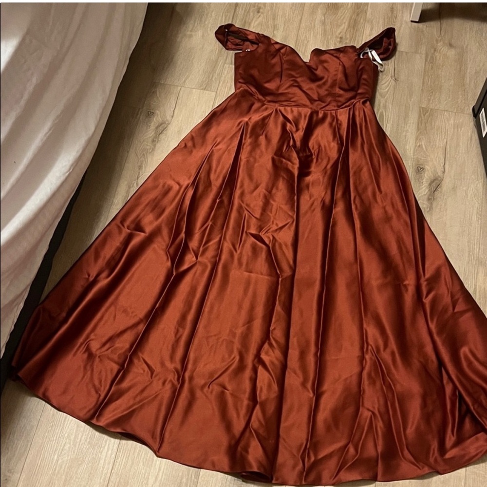 DB Studio Elegant Off-Shoulder Rust Dress